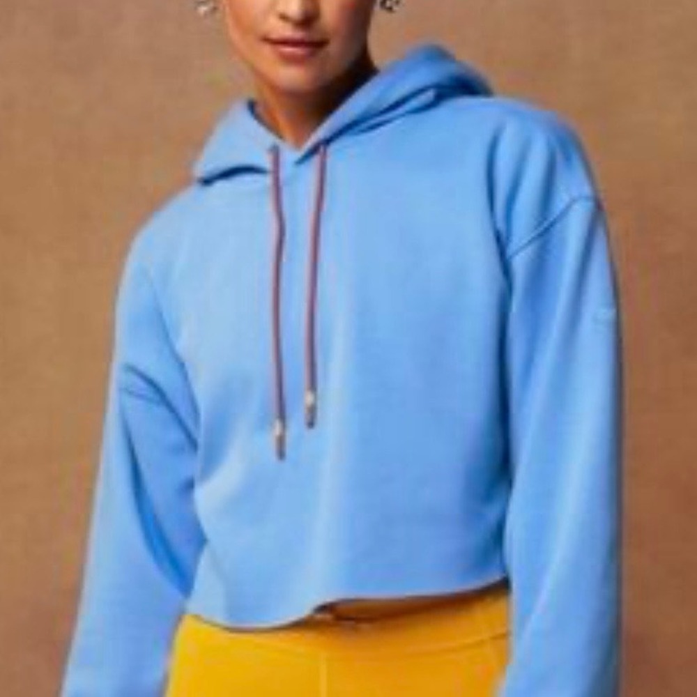 Fabletics Cropped Fleece Hoodie‎ XXL/1X I Love Blue Athleisure Workout Yoga